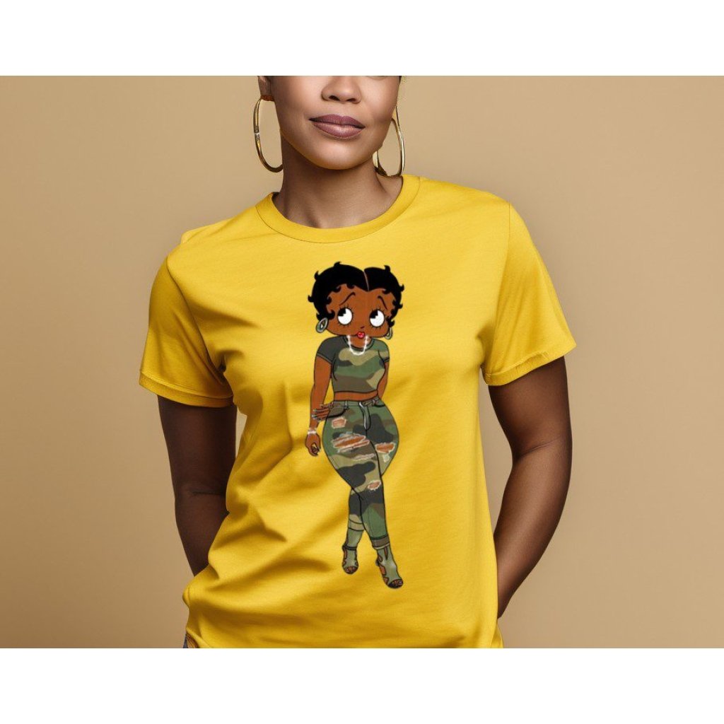 Black Betty Boop Camo Yellow Shirt mu