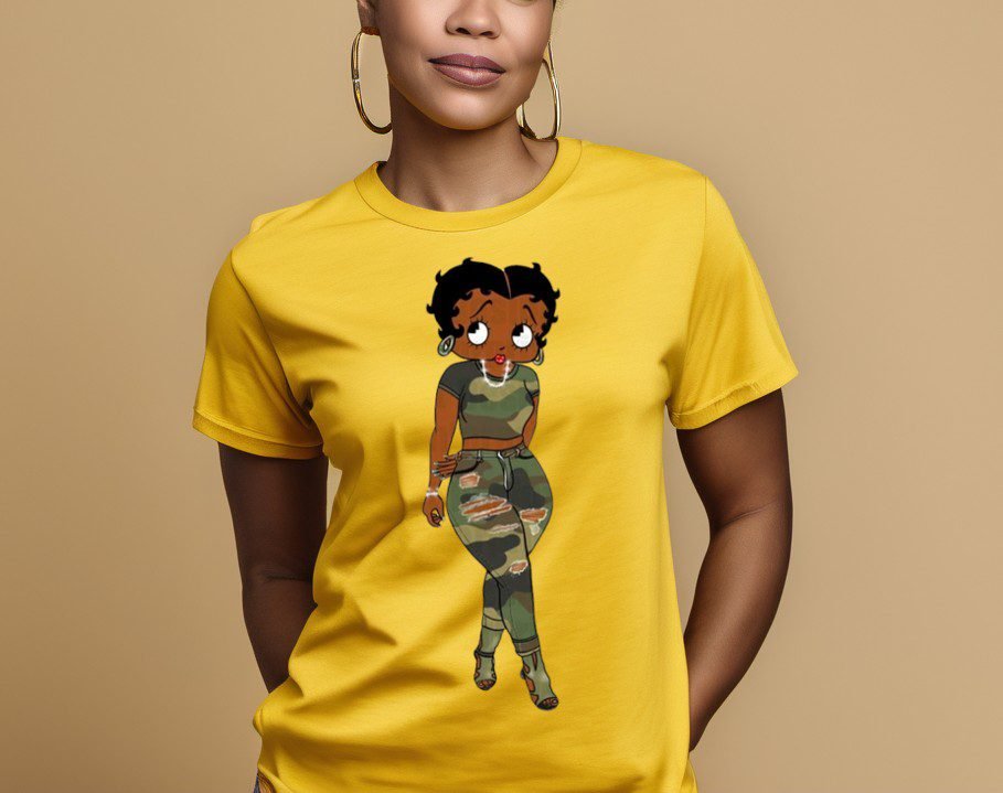 Bougie Boss Gear Black Betty Boop Camo Yellow Shirt mu