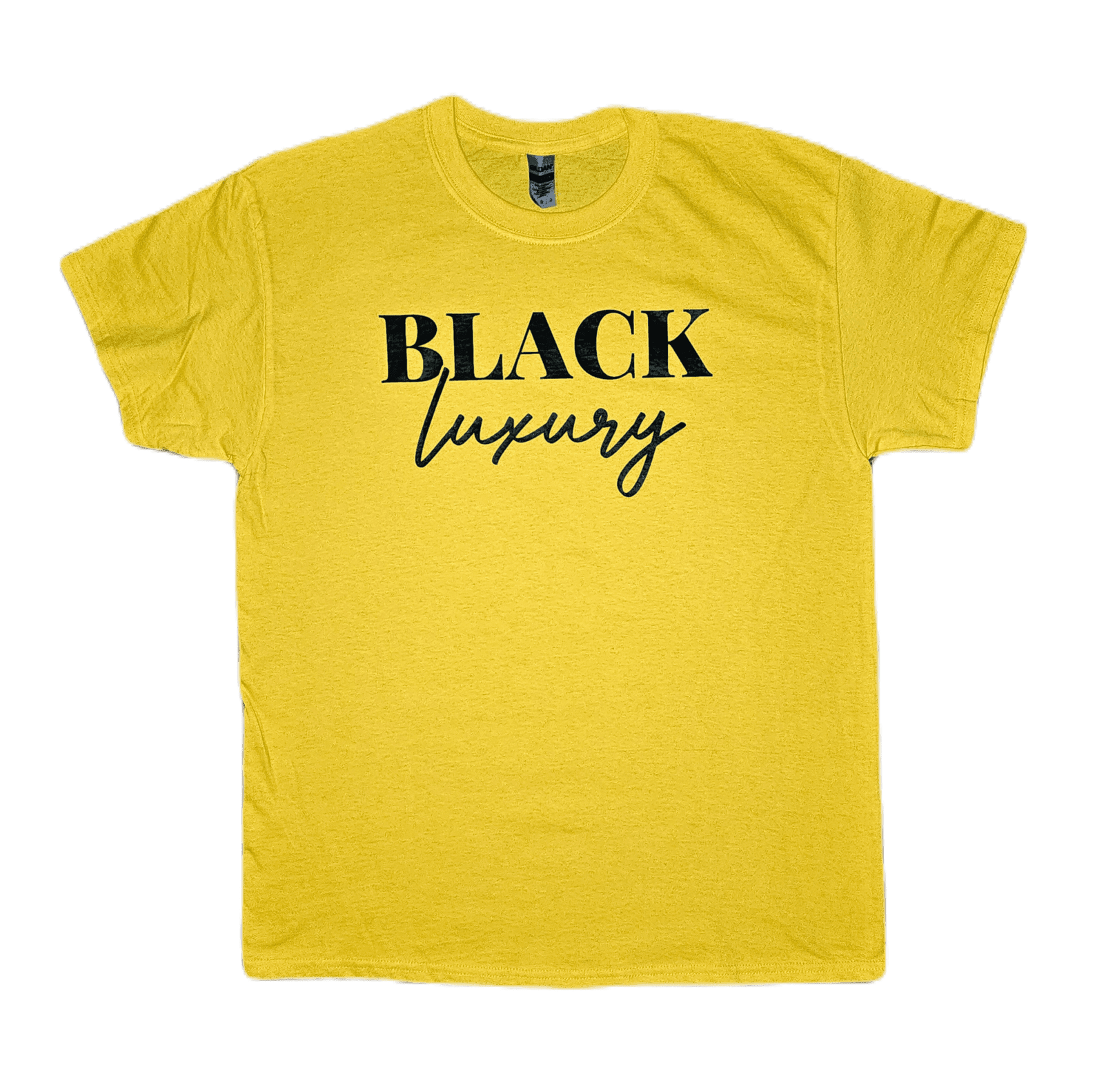 a yellow shirt with black text
