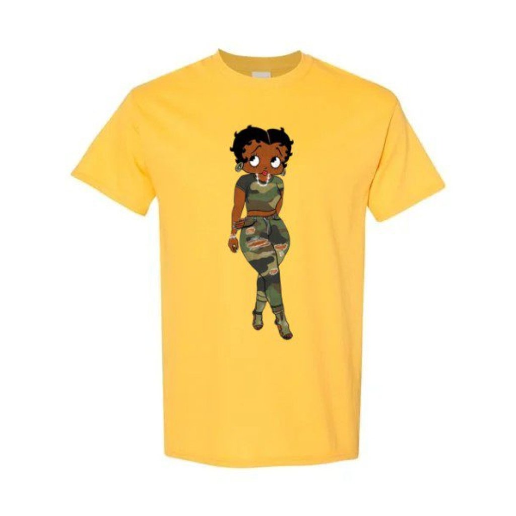 Camo Black Betty Boop DAISY Yellow T-Shirt