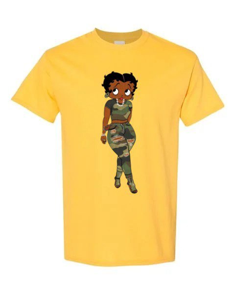 Camo Black Betty Boop DAISY Yellow T-Shirt