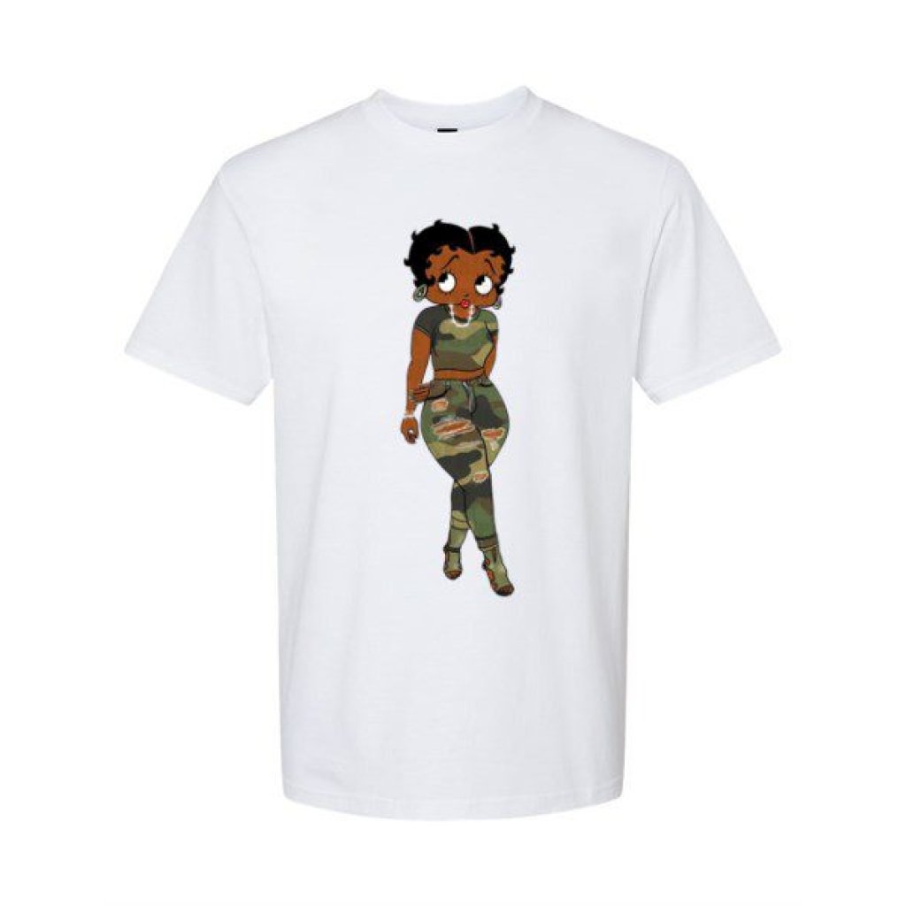 Camo Black Betty Boop White T-Shirt