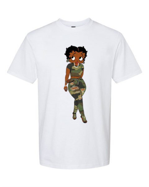 Camo Black Betty Boop White T-Shirt