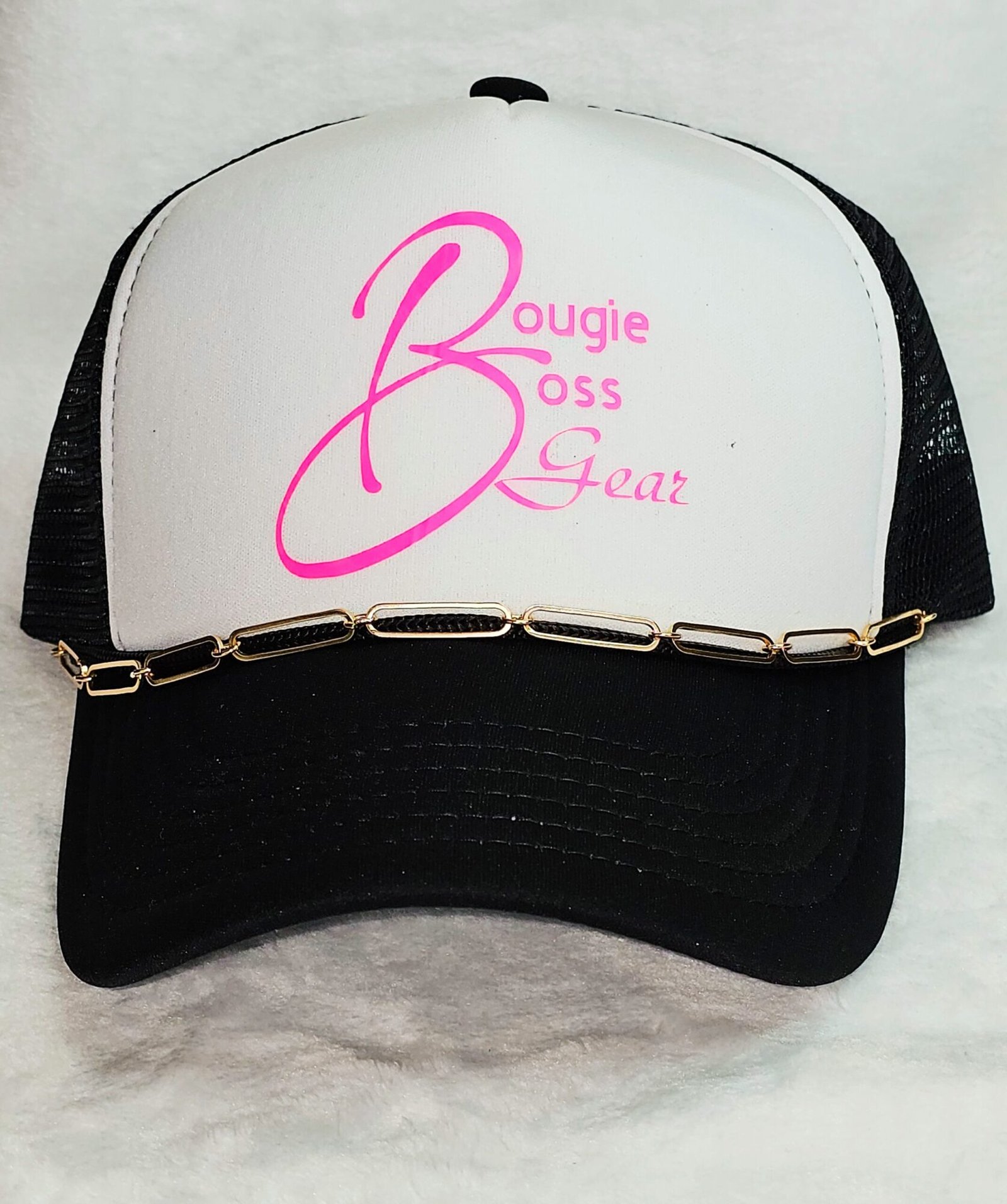 Bougie Boss Gear Bougie Boss Gear Black White Trucker Hat With Chain scaled