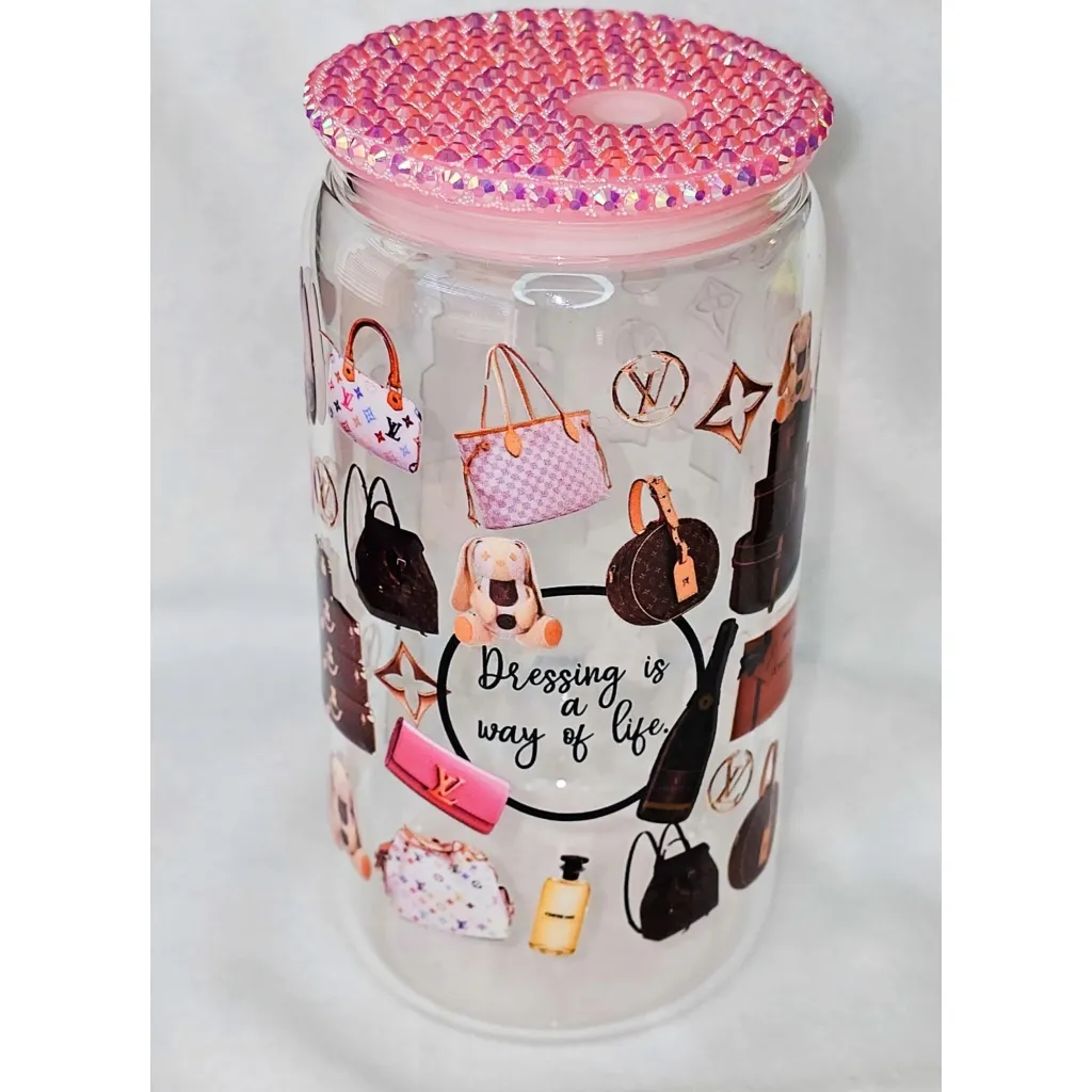 Designer Inspired Your Time to Shine Luis Vuitton Glass Tumbler Cup