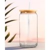 a glass jar with a straw