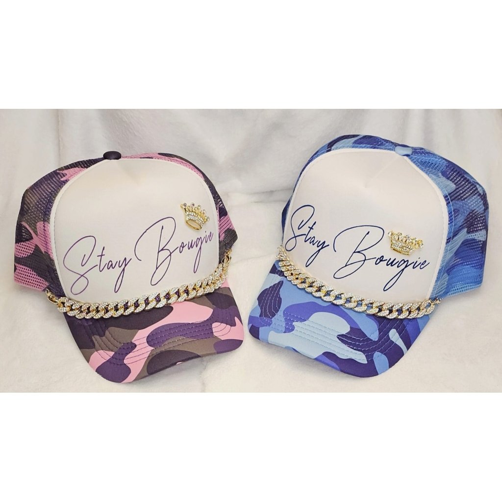 Stay Bougie Camo Hats Purple and Blue