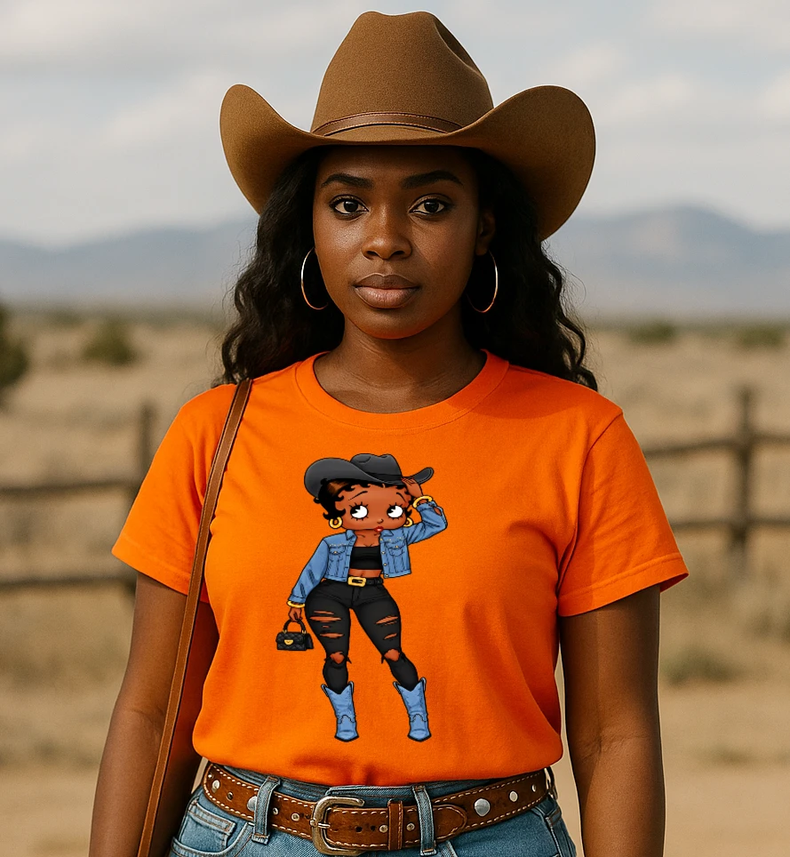 Bougie Boss Gear Cowgirl Black Betty Boop Orange T Shirt