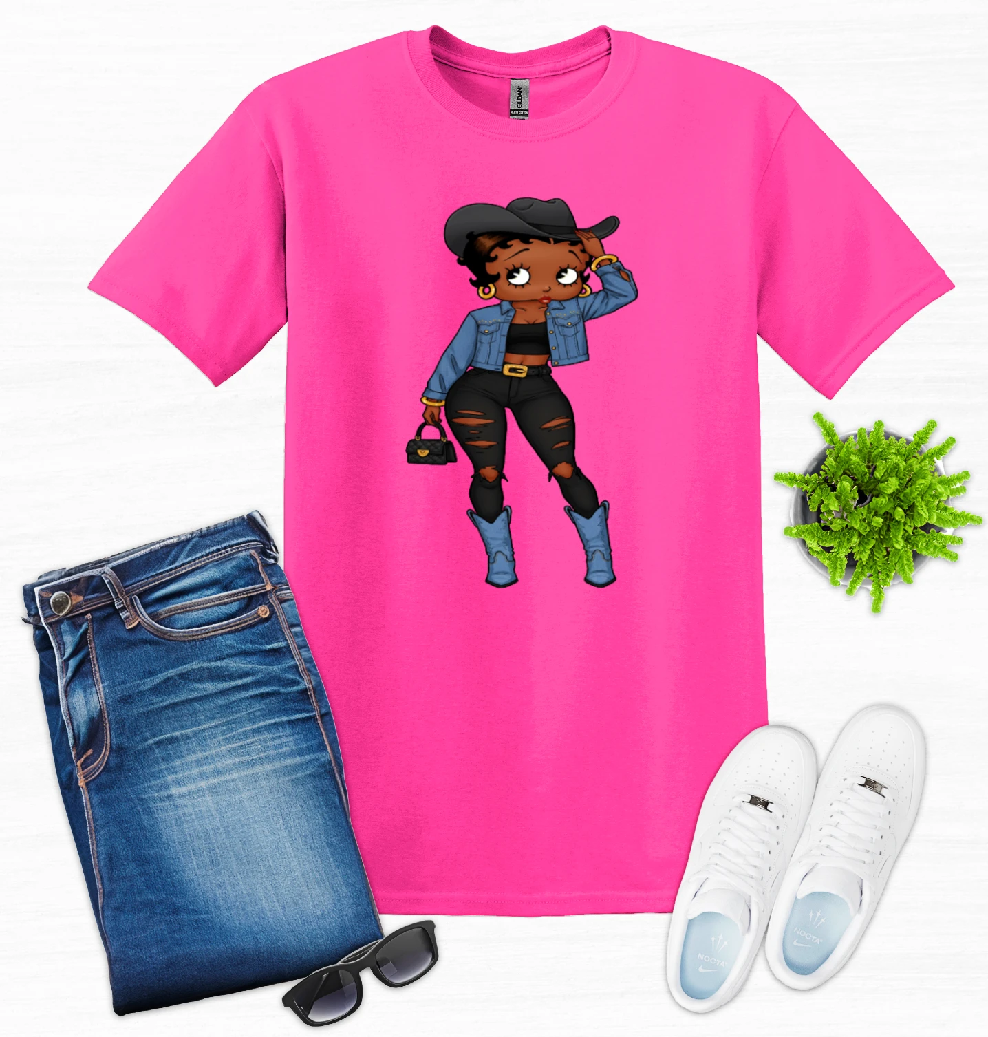 Bougie Boss Gear Cowgirl Black Betty Boop Pink T Shirt