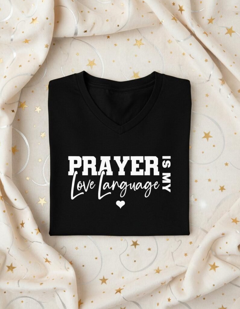 Prayer is My Love Language Black V Neck T-Shirt mock up