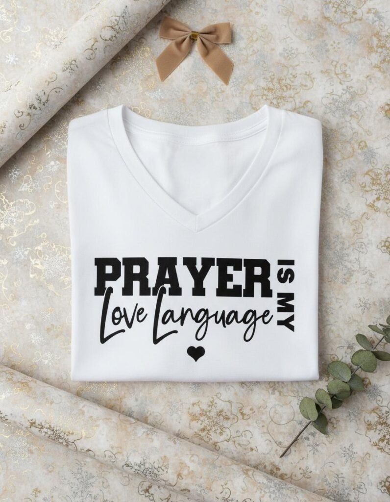 Prayer is My Love Language White V Neck T-Shirt mock up