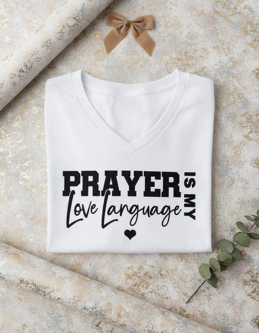Prayer is My Love Language White V Neck T-Shirt mock up