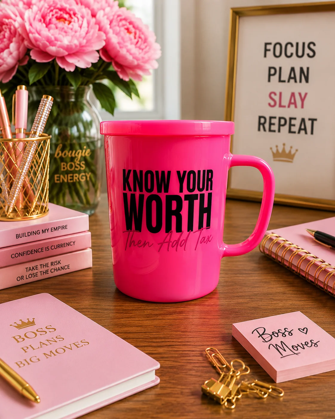 Bougie Boss Gear Know Your Worth Mug Mockup